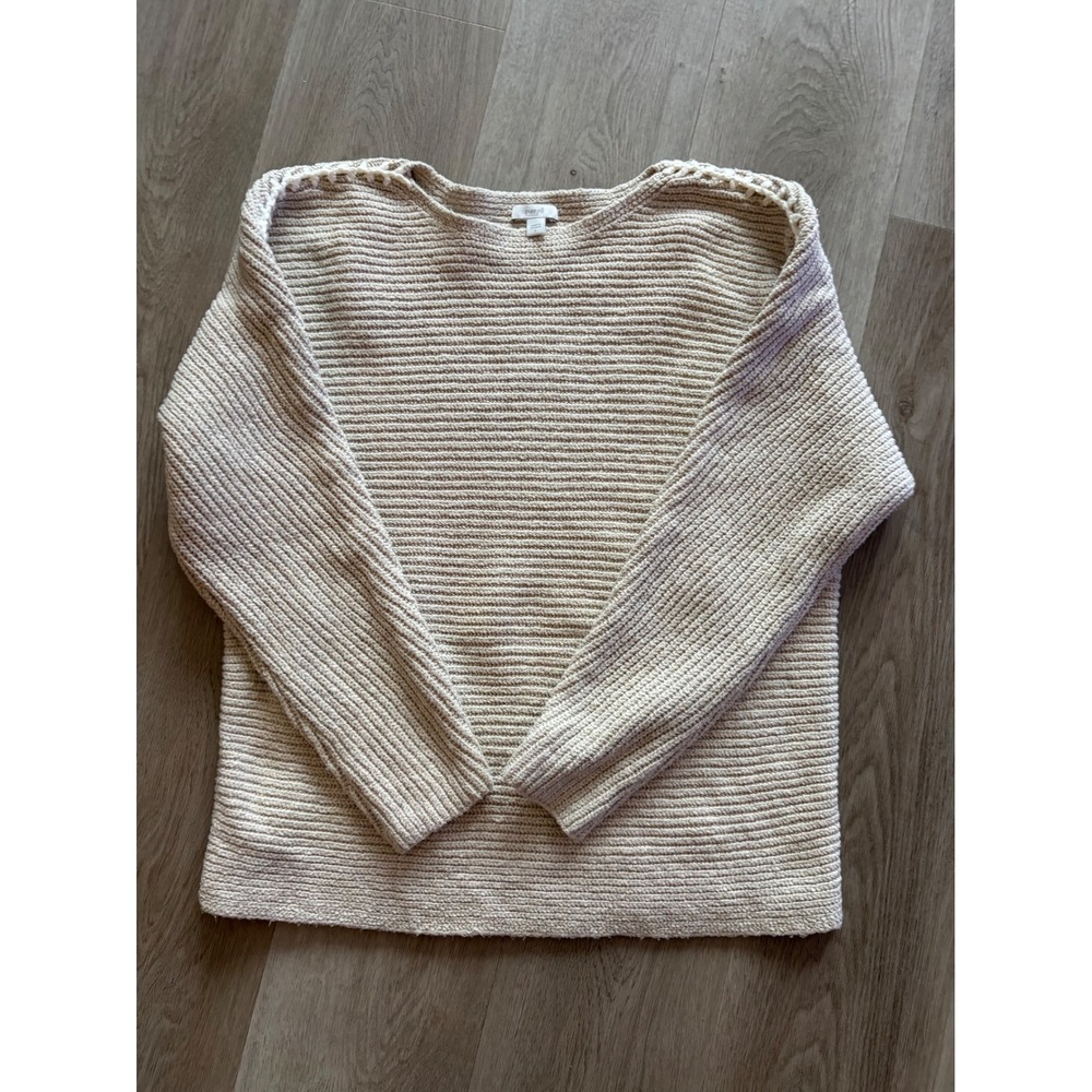 Pure Jill J.Jill Beige Ribbed Knit Boxy Pullover Sweater L Cottage Cabin Comfy